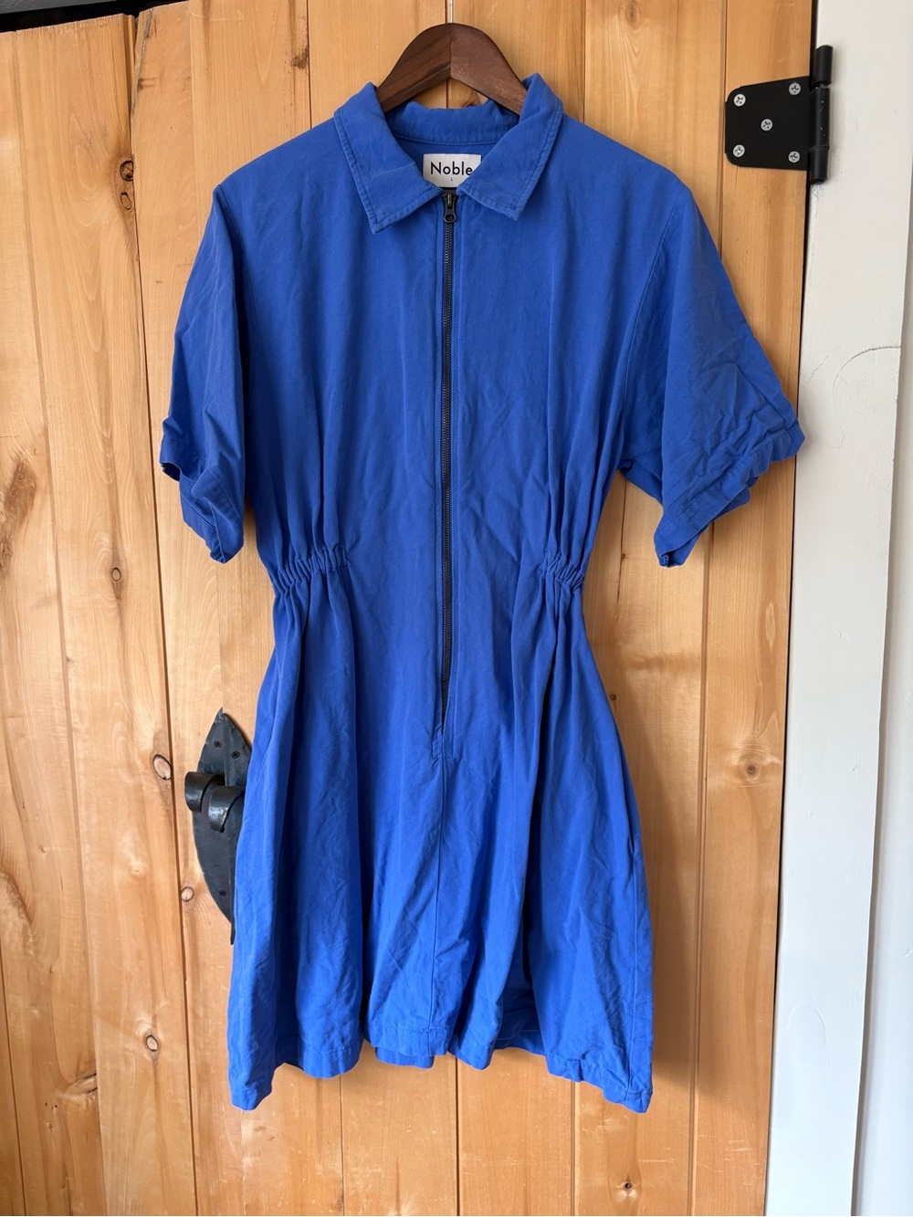 Noble Blue Zip-Front Utility Dress in French Blue
